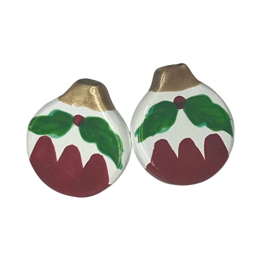 Vintage Hand Painted Artisan Christmas Holiday Ornament Ceramic Earrings